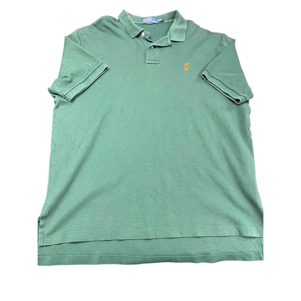 VTG Polo Ralph Lauren Knit Golf‎ Shirt Mens XL Green Rugby Solid Orange Pony